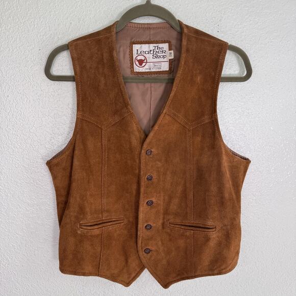 Vintage Sears The Leather Shop Vest Mens 38 Regular Brown Suede Western Button - Picture 1 of 13